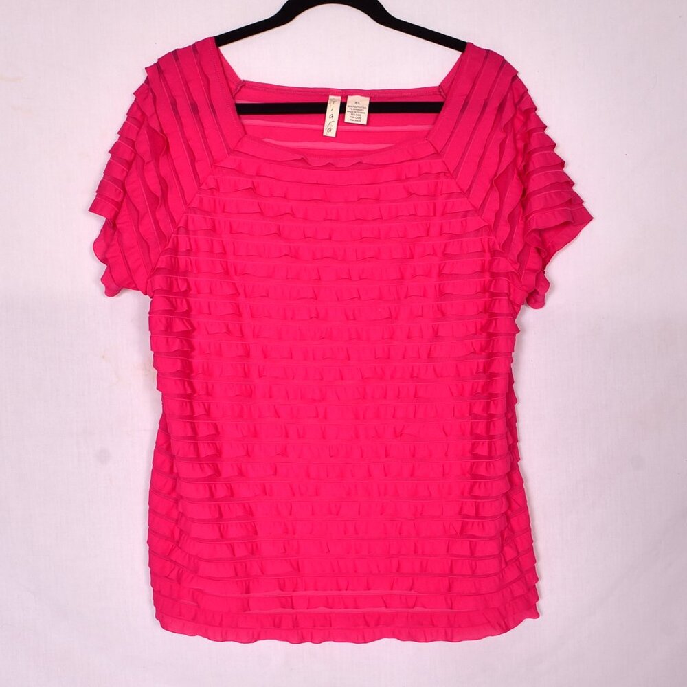 Tiara Women's Ruffle Hot Pink Pullover Blouse Size XL